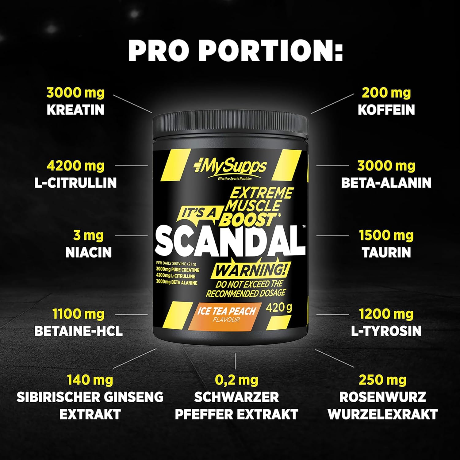 Ausdauer & Energie – My Supps Scandal Extreme Muscle Pre Workout Training Booster - Iced Tea Peach with Creatine, Citrulline, Beta Alanine, Caffeine & Tyrosine for Energy - Gym Nutrition Supplement - 20 Servings 420 g – Bild 3