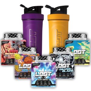 Ausdauer & Energie – LOOT® - Premium Game Booster Explosion with 2 Shakers | with Flow-State® Formula | 5x 50 Servings (400g) with Caffeine | 5 Different Flavours | Concentration Endurance