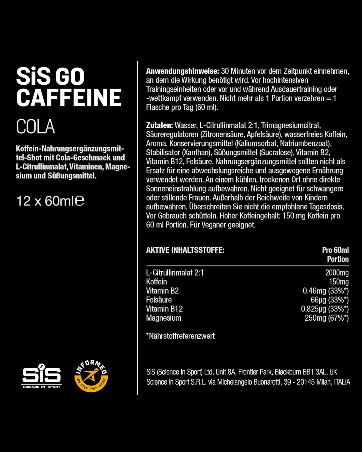Ausdauer & Energie – Science in Sport GO Caffeine 12 x 60 ml Cola Caffeine Shots with 150 mg Caffeine per Shot, Pre Workout Booster with Valuable Vitamin B2, Vitamin B12 and Magnesium – Bild 5