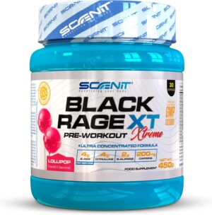 Ausdauer & Energie – Pre Workout Booster - Black Rage Xtreme - Booster Pre Workout - Gym Booster - Pre Workout with L Arginine, Creatine Monohydrate, Taurine, Caffeine - Pre-Workout - 450 g (Lollipops)