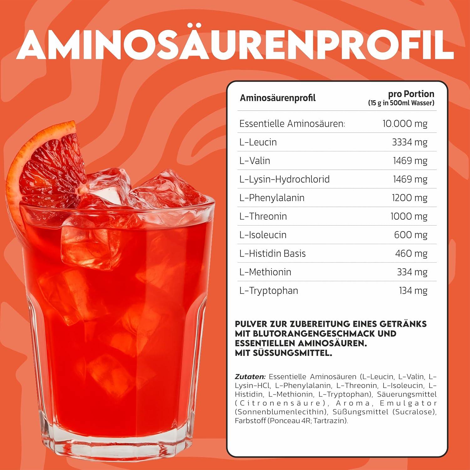 Ausdauer & Energie – INLEAD - EAA Powder | 10,000 mg Essential Amino Acids per Serving | Supports Muscle Protection, Regeneration & Performance | Optimal Solubility - 500 g (Blood Orange - Blood Orange) – Bild 2