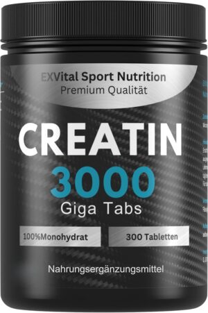 Potenzmittel & Standfestigkeit – Creatine 3000 Giga Tabs, Workout Booster, 3450 mg Creatine Monohydrate per Daily Dose, 300 Vegan Tablets, Alternative to Creatine Capsules & Powder, Training, Sports, Fitness