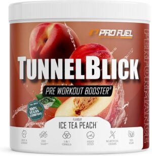 Ausdauer & Energie – Pre-Workout Booster Ice Tea Peach - 360 g - Incredibly Delicious - Tunnel View Training Booster with Citrulline, Beta-Alanine, Taurine, Caffeine & Guarana - Optimal High Dose - Made in Germany - 100% Vegan