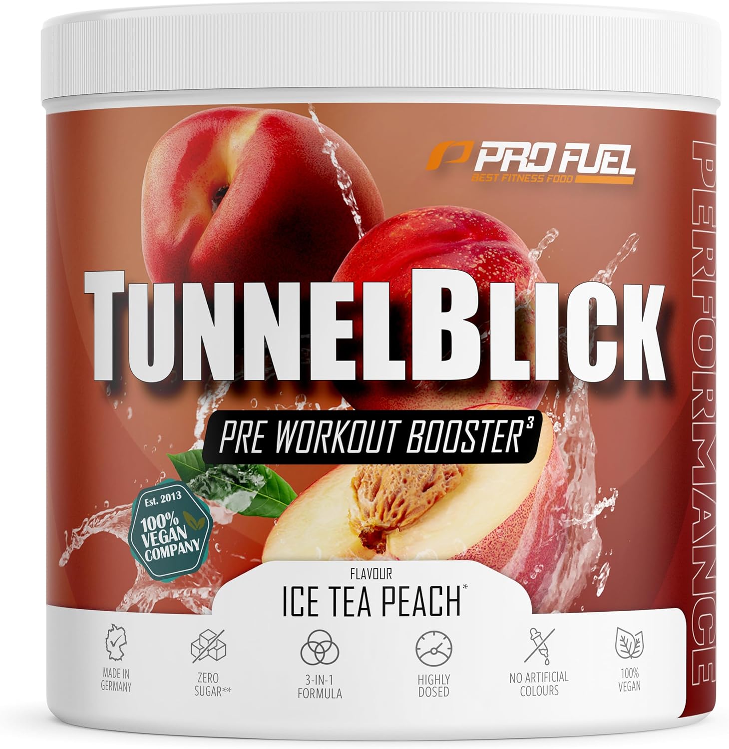 Ausdauer & Energie – Pre-Workout Booster Ice Tea Peach - 360 g - Incredibly Delicious - Tunnel View Training Booster with Citrulline, Beta-Alanine, Taurine, Caffeine & Guarana - Optimal High Dose - Made in Germany - 100% Vegan