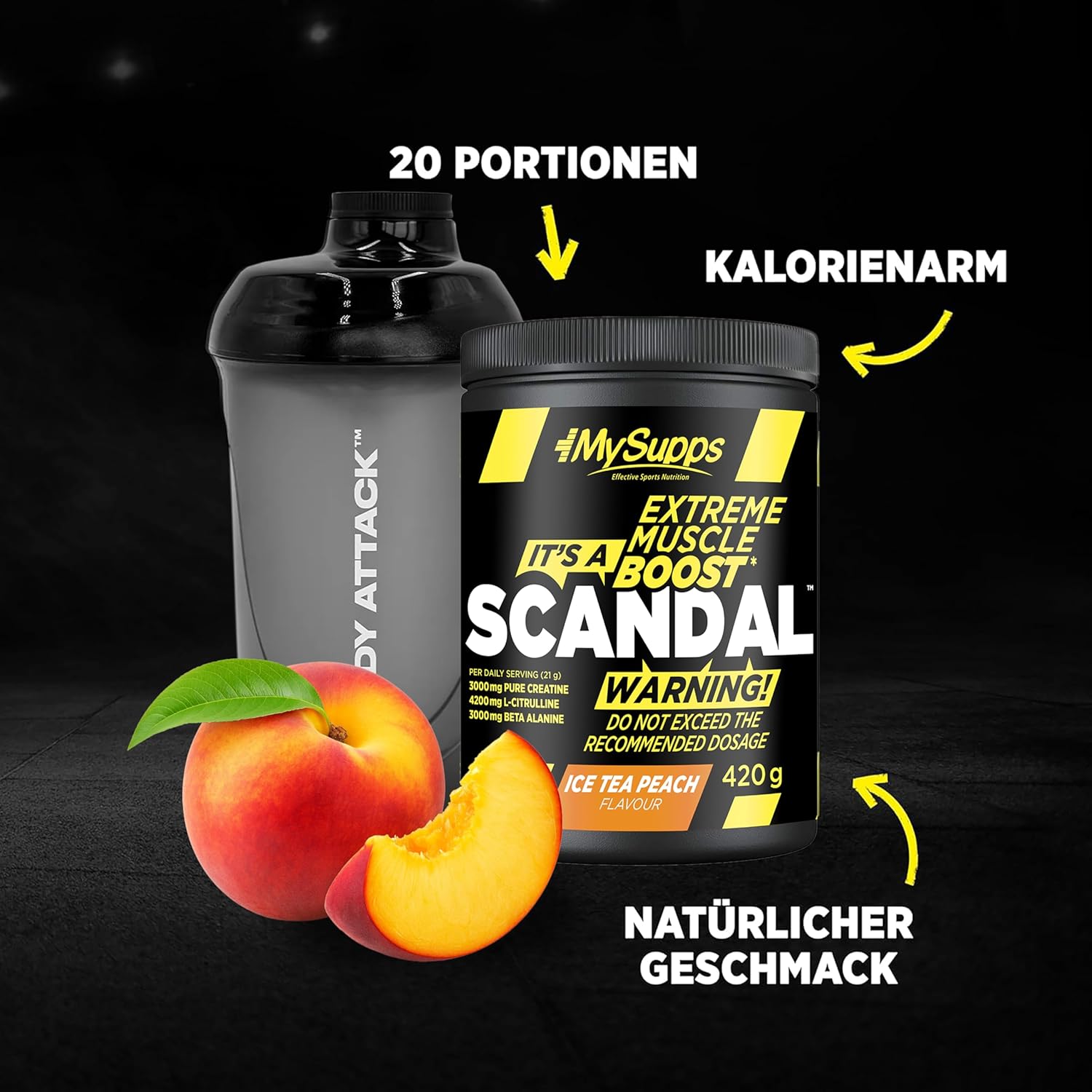 Ausdauer & Energie – My Supps Scandal Extreme Muscle Pre Workout Training Booster - Iced Tea Peach with Creatine, Citrulline, Beta Alanine, Caffeine & Tyrosine for Energy - Gym Nutrition Supplement - 20 Servings 420 g – Bild 6