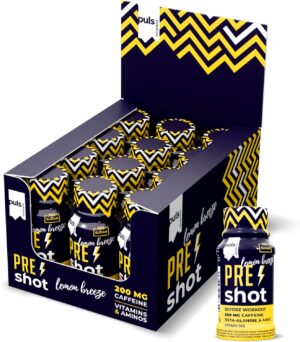 Ausdauer & Energie – PULS Pre Workout Shot Lemon Breeze 60ml - Booster with 200mg Caffeine, Beta-Alanine, Arginine AKG & B Vitamins