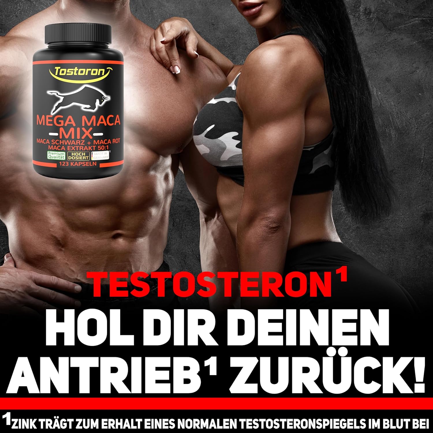 Ausdauer & Energie – Tostoron Mega Maca Mix High Dose – Get the Tostoron Hammer Directly Home! 123 Capsules with Maca Black + Maca Red + Maca Extract 50:1 | Plus Vitamin B5, Selenium, Zinc - 1 Tin (1 x 103.2 g) – Bild 2
