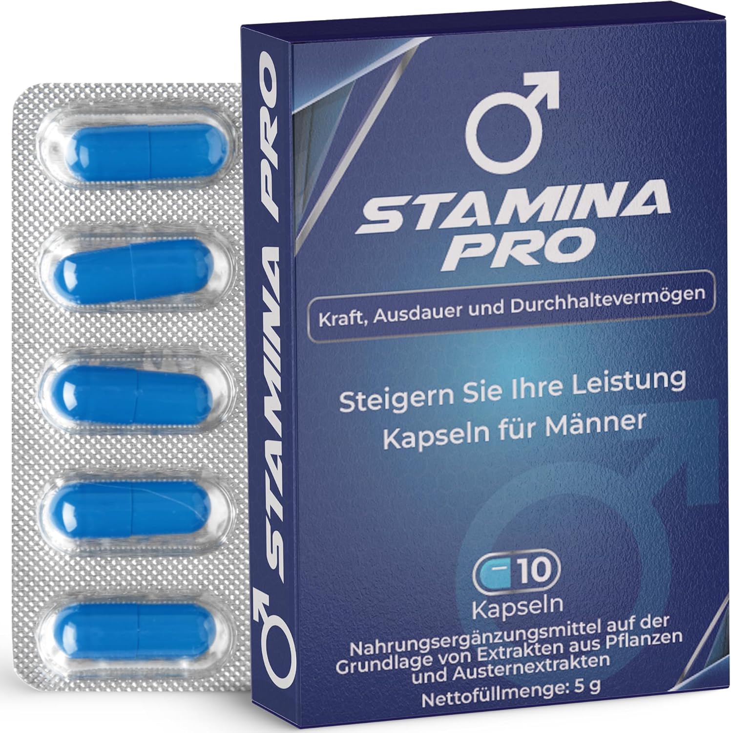 Potenzmittel & Standfestigkeit – Capsules for Men, Instant and Long-Lasting Effect, Blue High Dose Tablets for Men, Made with Natural Ingredients, 10 Premium Servings