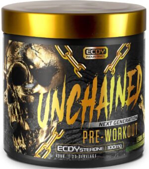 Ausdauer & Energie – UNCHAINED Pre Workout Booster with Caffeine | 400 g | Fitness Booster with L-Arginine, L-Citruline Malate & Beta-Alanine | Preworkout Booster for 100% Focus, Pump & Energy | Lemon Lime
