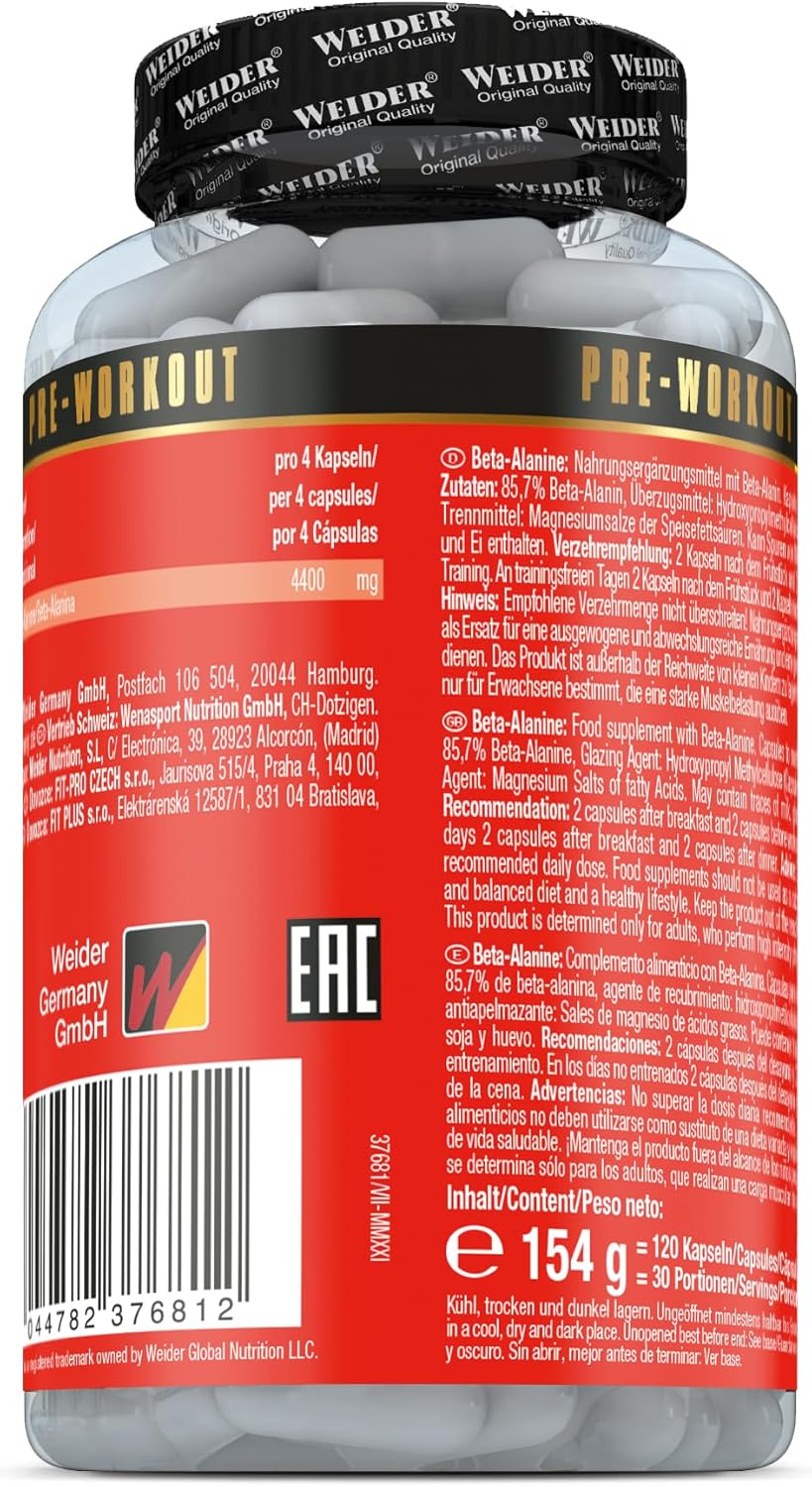 Ausdauer & Energie – Weider Nutrition Beta Alanine - Pack of 120 Capsules – Bild 2