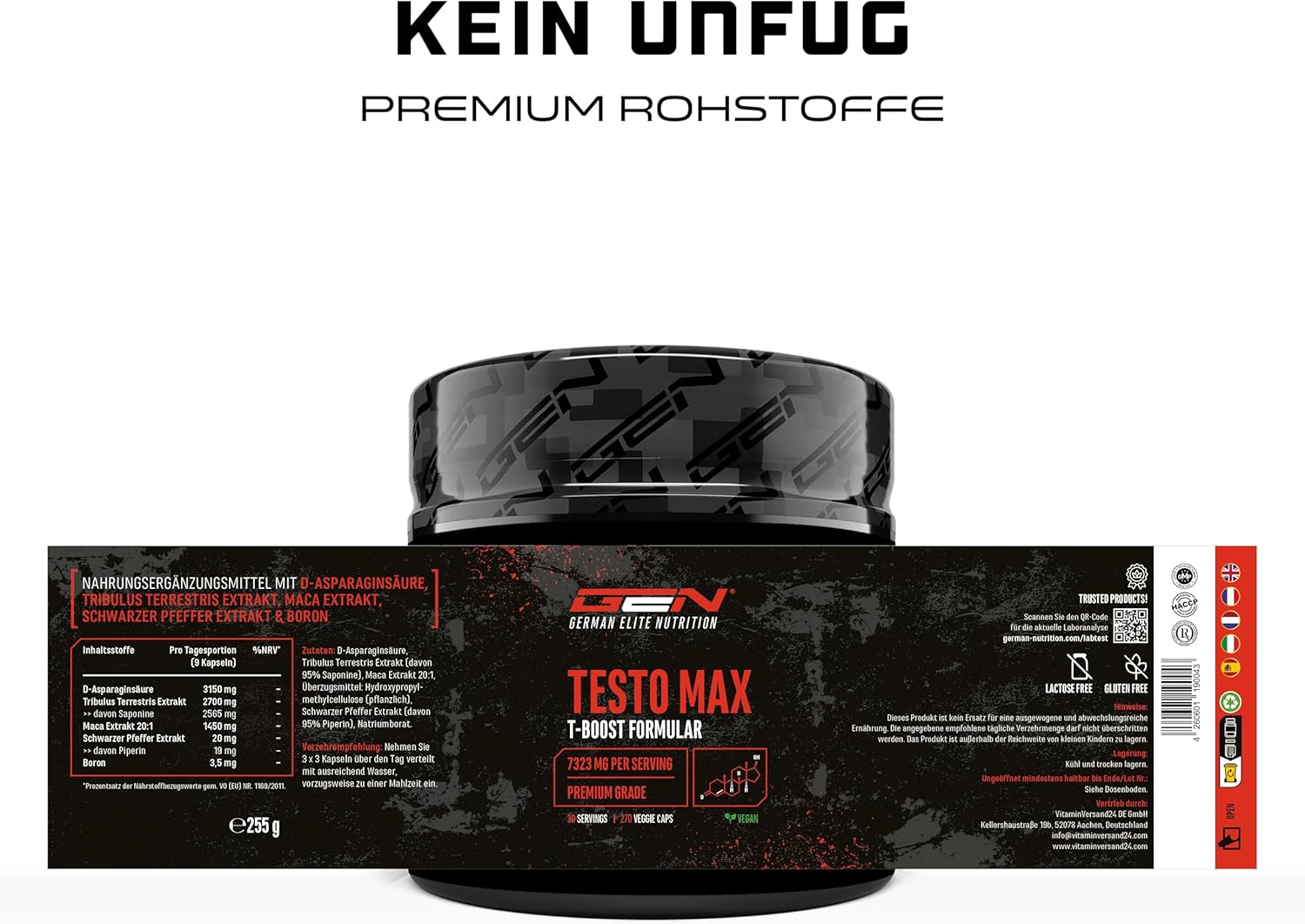 Ausdauer & Energie – Testo MAX - 270 Capsules - High Dose (6780 mg) per Daily Serving with Amino Acids + Plant Extracts Tribulus + Maca Extract + Boron + D-Aspartic Acid - Laboratory-Tested - German Elite Nutrition – Bild 5
