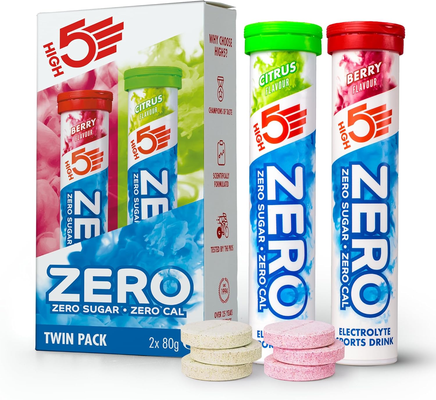 Ausdauer & Energie – HIGH5 Zero Electrolytes Without Sugar - Hydration Helper, For More Performance and Wellbeing - Potassium Calcium Magnesium Effervescent Tablets - Mixed, 40 Electrolyte Tablets (2 x 20 Pieces)