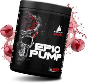 Ausdauer & Energie – PEAK Epic Pump - 500 g Flavour Sour Cherry I 20 Servings I Concentrated Pre Workout Booster without Caffeine with L-Citrulline Malate, L-Arginine AKG (AAKG) / Nitrate, Taurine I Vegan