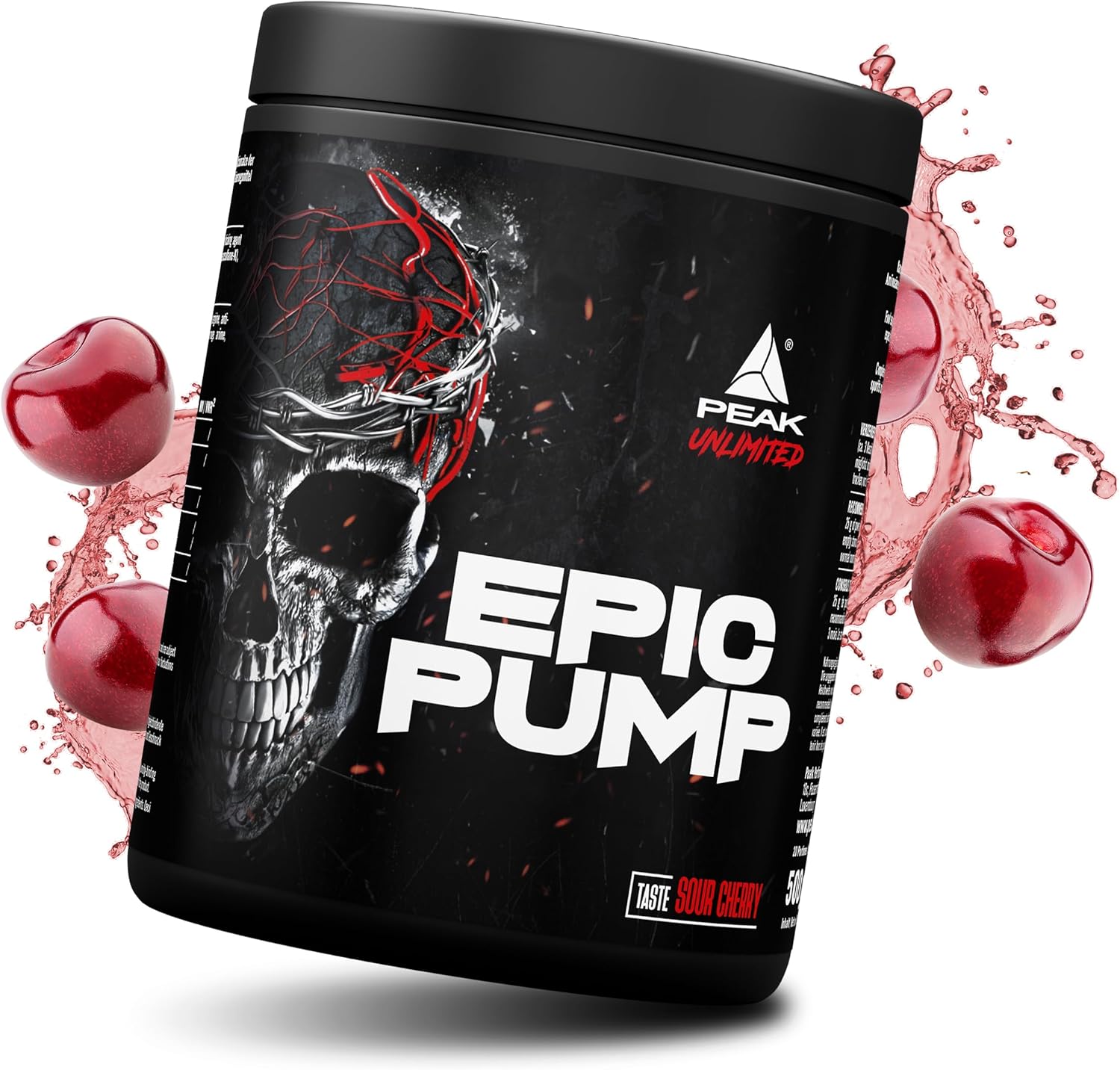 Ausdauer & Energie – PEAK Epic Pump - 500 g Flavour Sour Cherry I 20 Servings I Concentrated Pre Workout Booster without Caffeine with L-Citrulline Malate, L-Arginine AKG (AAKG) / Nitrate, Taurine I Vegan