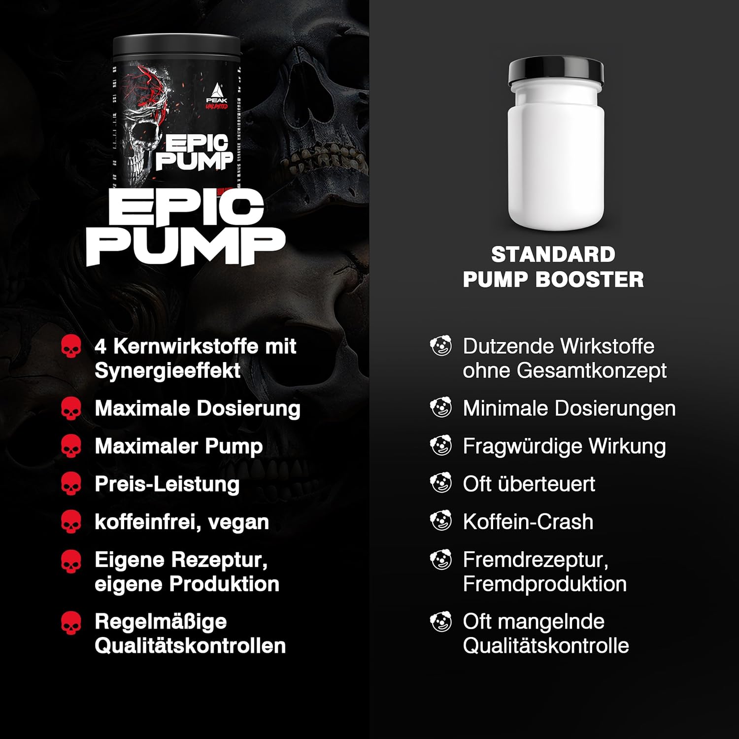 Ausdauer & Energie – PEAK Epic Pump - 500 g Flavour Sour Cherry I 20 Servings I Concentrated Pre Workout Booster without Caffeine with L-Citrulline Malate, L-Arginine AKG (AAKG) / Nitrate, Taurine I Vegan – Bild 4