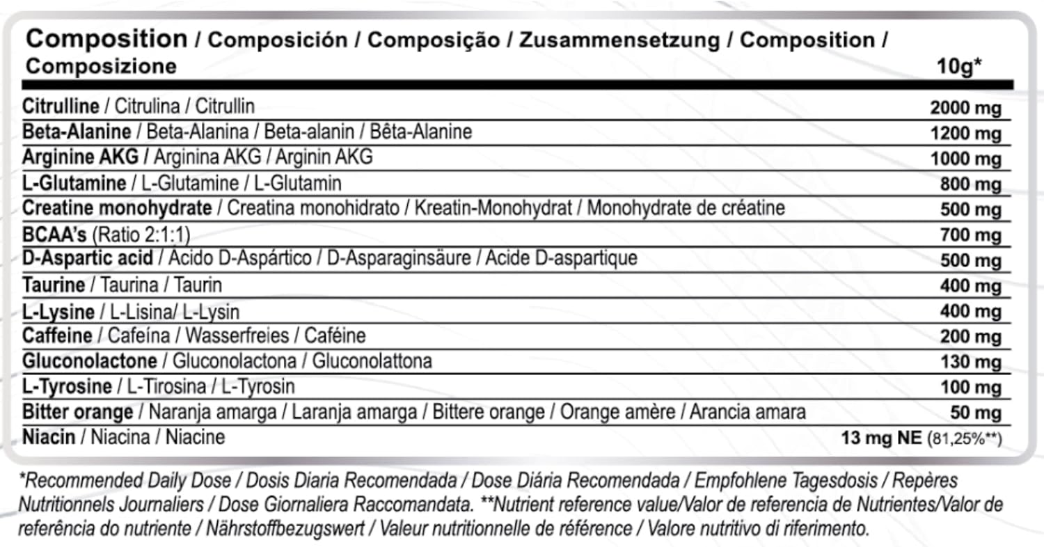 Ausdauer & Energie – Pulse Attack - Pre Workout Booster - Booster Pre Workout - Gym Booster - Pre Workout with L Arginine, Creatine Monohydrate, Taurine, Caffeine - Pre-Workout - 450 g (Lemon) – Bild 2