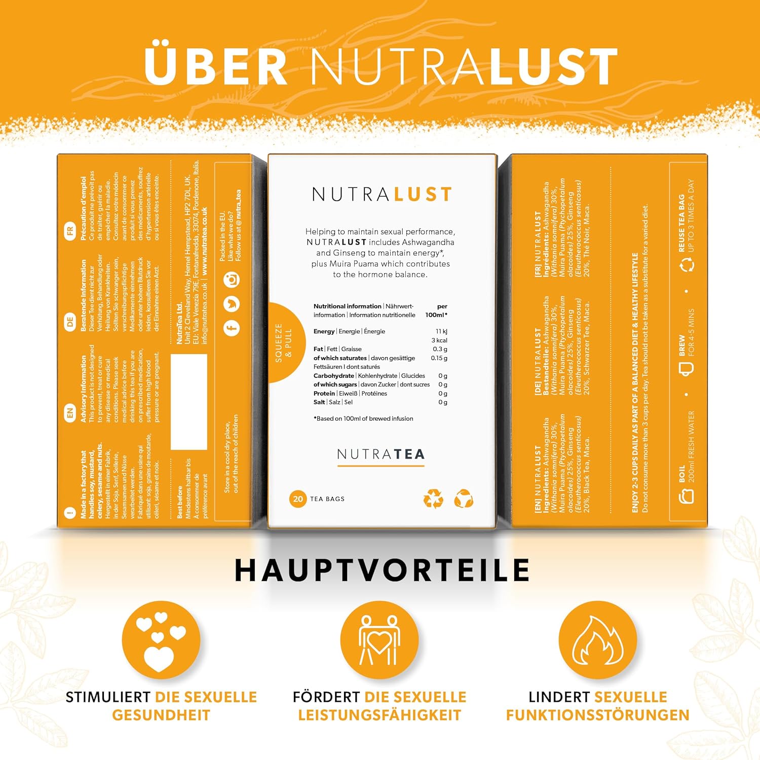 Potenzmittel & Standfestigkeit – Nutra Tea NUTRALUST Libido Tea to Increase Pleasure, Contributes to Hormonal Balance, Maintain Sexual Function for Women & Men, 20 Reusable Tea Bags – Bild 2