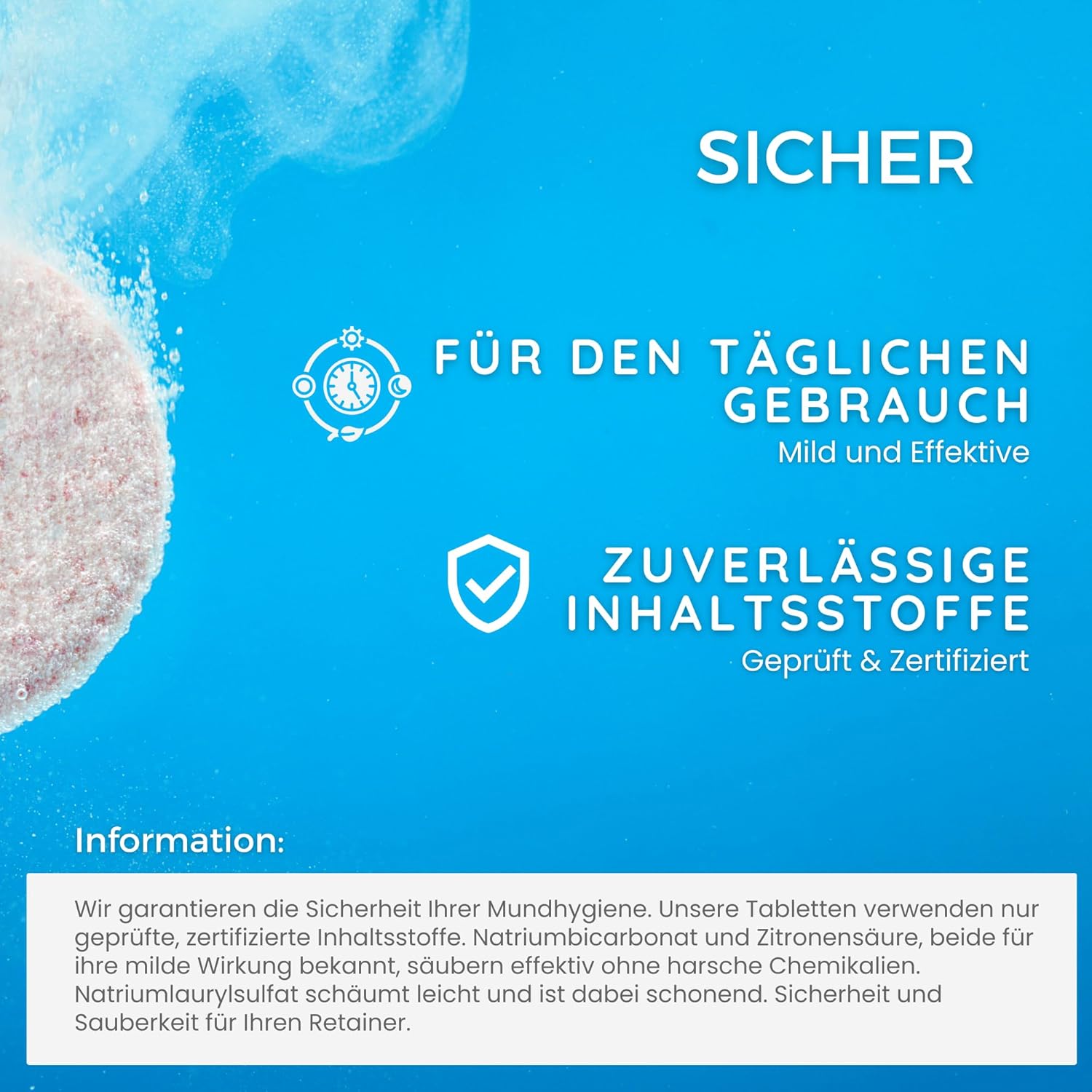Potenzmittel & Standfestigkeit – Retainer Cleaning Tablets - Pack of 120 for Clean and Fresh Retainers, Dental Splints, Dentures, Dentures - Effective Tab Shape Cleaner for Braces, Bite Splints, Prostheses and Mouth Guard – Bild 6