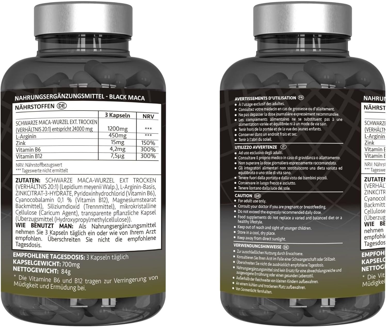 Potenzmittel & Standfestigkeit – Maca Capsules with L Arginine High Dose. Maca Root 20:1 Equivalent to 24000 mg for Maximum Energy and Performance, Black Maca with Vitamins B6 and B12, Black Maca for Men and Women (120 Capsules) – Bild 5