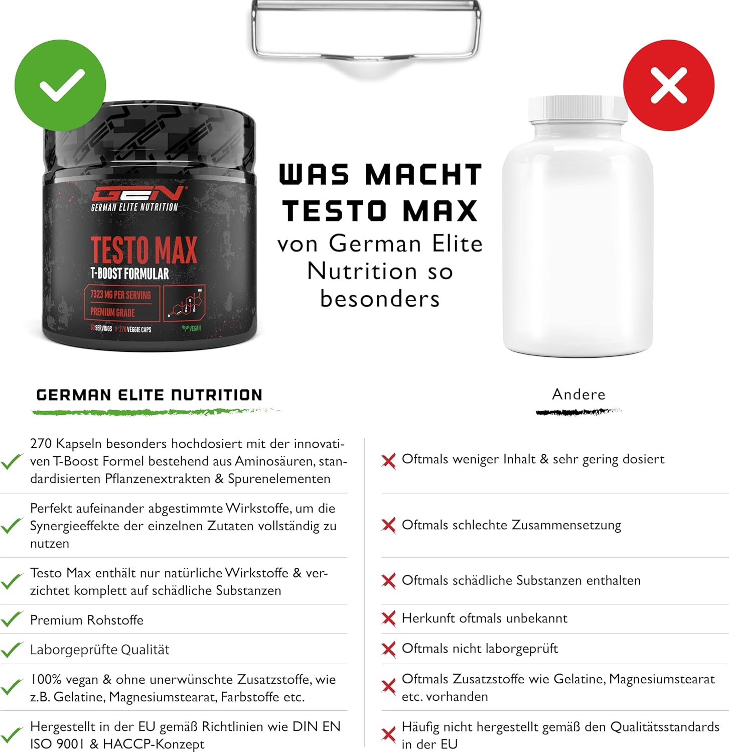Ausdauer & Energie – Testo MAX - 270 Capsules - High Dose (6780 mg) per Daily Serving with Amino Acids + Plant Extracts Tribulus + Maca Extract + Boron + D-Aspartic Acid - Laboratory-Tested - German Elite Nutrition – Bild 3