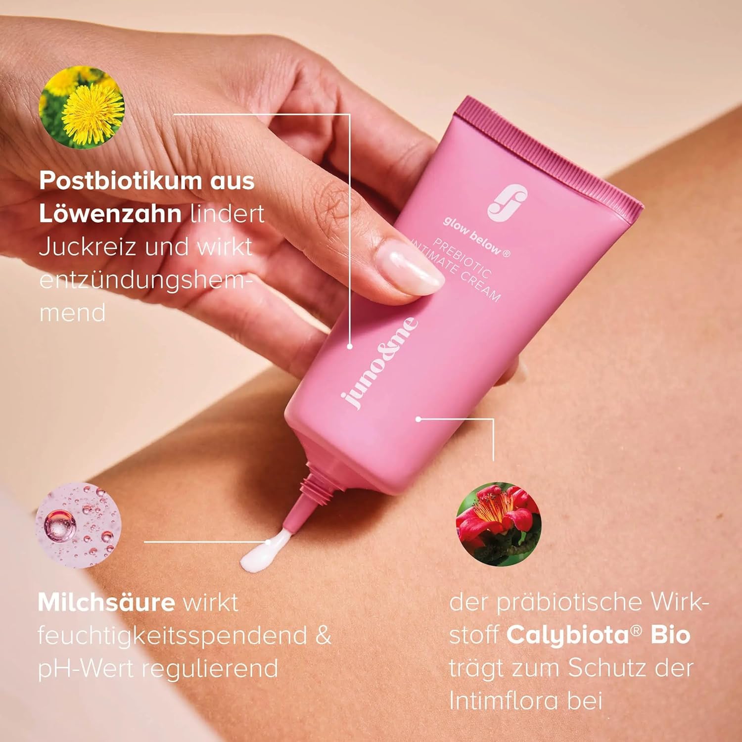 Penisvergrößerung & Pflege – juno & me Prebiotic Intimate Cream (50 ml): pH Skin Neutral Moisturising Cream for the Intimate Area with Pre- & Postbiotics - Relieves Intimate Dryness with Lactic Acid, Hyaluronic Acid & Vitamin E – Bild 2
