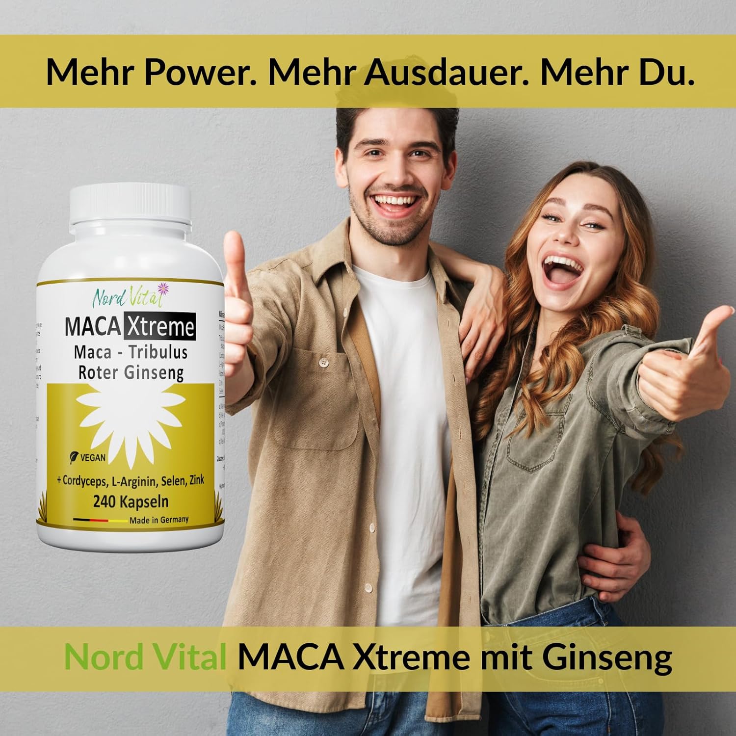 Potenzmittel & Standfestigkeit – Nord Vital Maca Capsules with Cordyceps, L-Arginine and Tribulus Terrestris - Ultra High Dose - with Zinc and Selenium - 240 Vegan Capsules - Made in Germany - High-Quality Formula – Bild 4