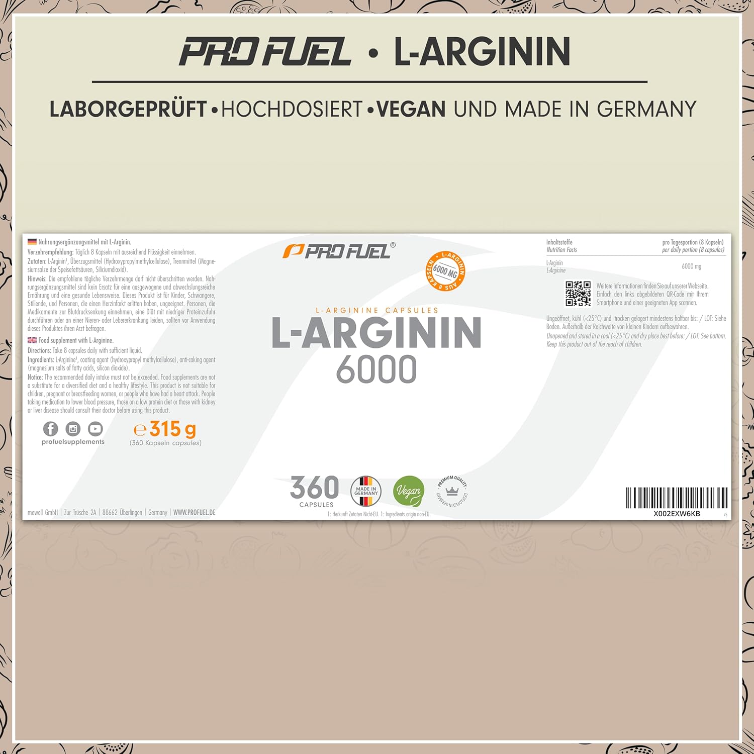 Ausdauer & Energie – L-Arginine 360 Capsules Vegan - with 6000 mg High-Quality L-Arginine from Fermentation (of which 6000 mg Pure L-Arginine) per Daily Dose - L-Arginine in Base Form - Laboratory Tested with Certificate – Bild 6