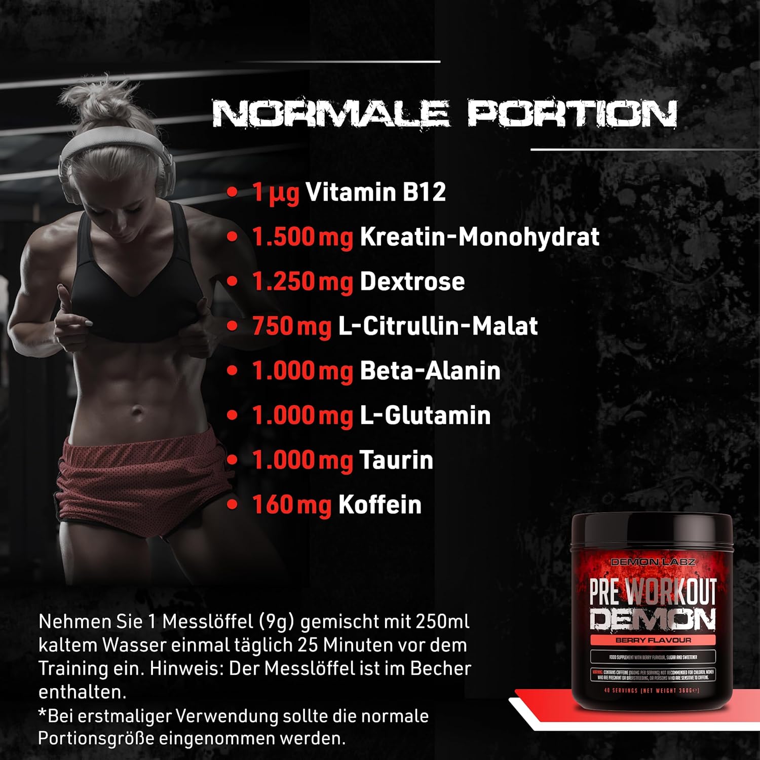 Ausdauer & Energie – Pre Workout Beast Hardcore Pre Workout Booster with Caffeine, Creatine Monohydrate, Beta Alanine and Glutamine – Bild 3