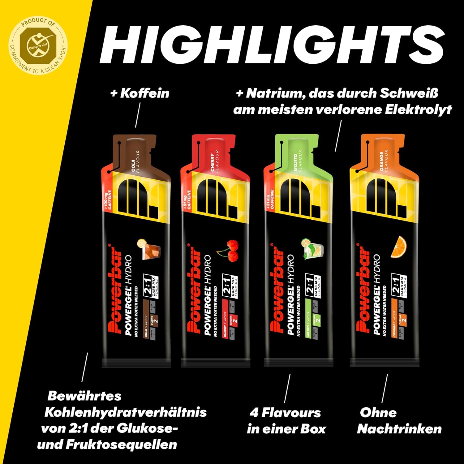 Ausdauer & Energie – Powerbar PowerGel Hydro Multiflavourbox 12 x 67 ml - High Carb Energy Gel + Sodium – Bild 4