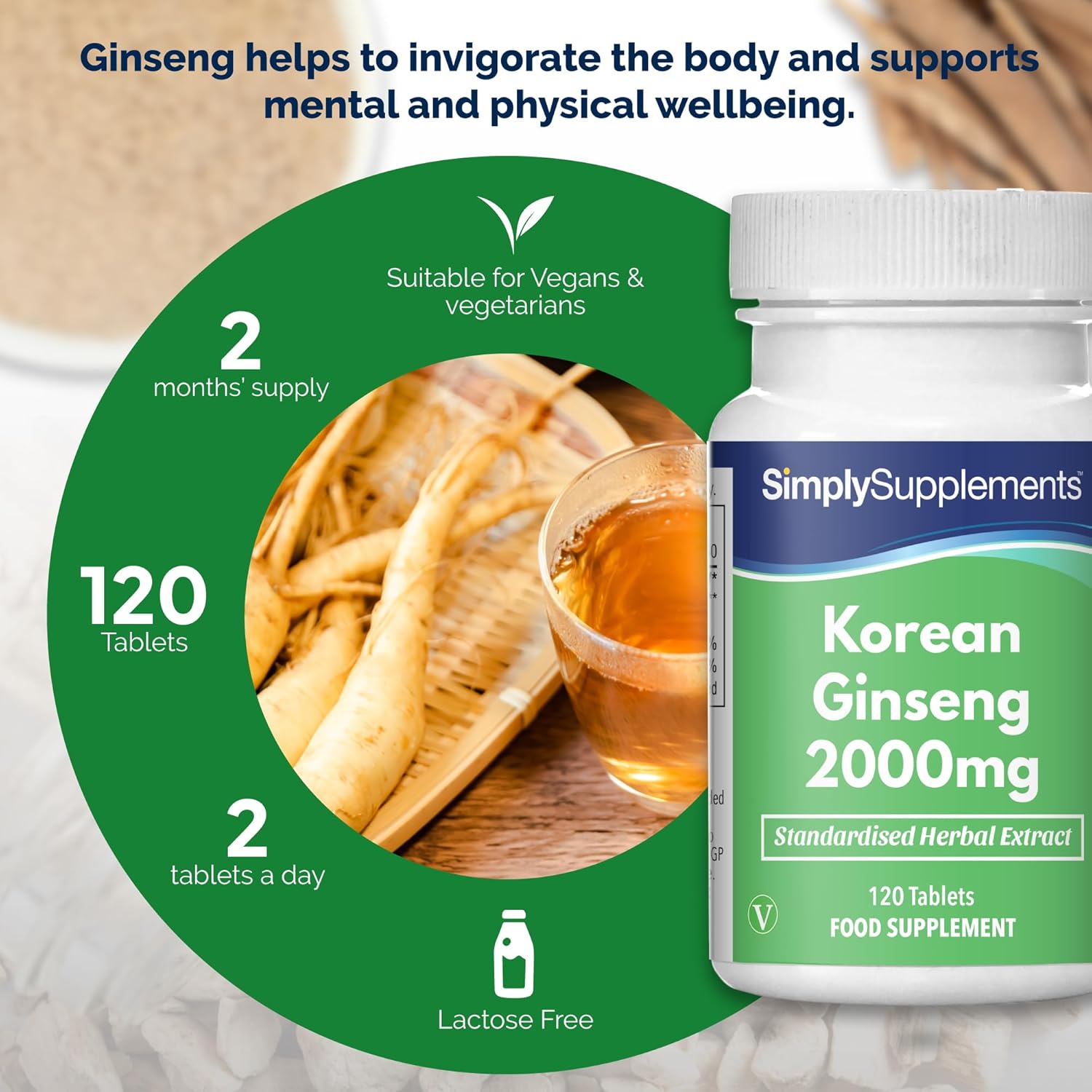Potenzmittel & Standfestigkeit – SimplySupplements Korean Ginseng 2000 mg - 120 Tablets - Suitable for Vegans - Supply for up to 4 Months – Bild 3