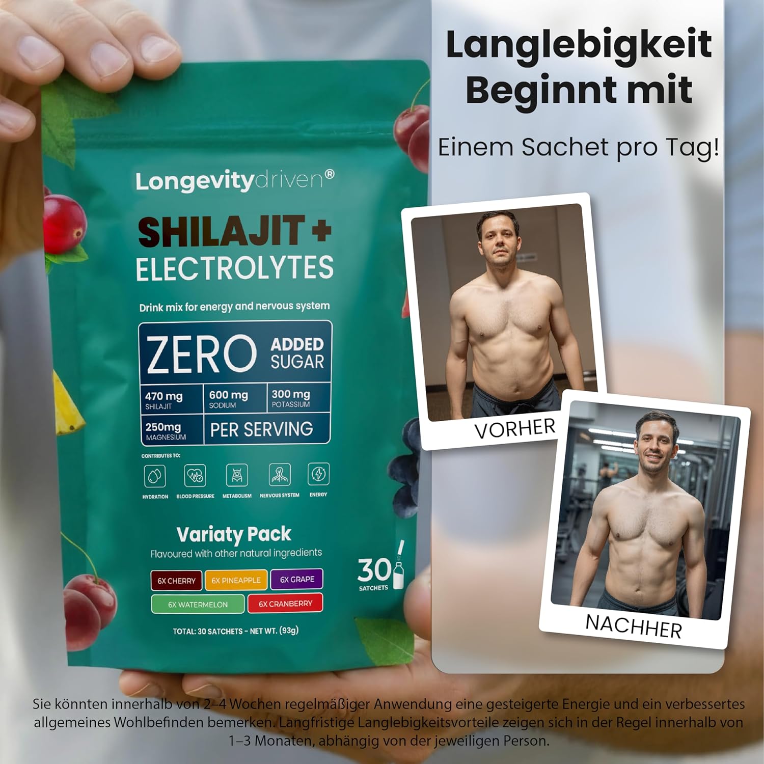 Ausdauer & Energie – Shilajit Original Electrolyte Powder 1620 mg for Men & Women - Vitality & Longevity Drink with Shilajit Original Himalaya, Magnesium, Sodium & Potassium, 5 Flavours - 30 Servings – Bild 2