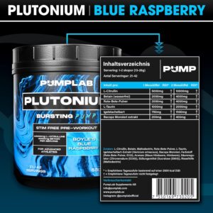 Ausdauer & Energie – Plutonium - Stimulant-free Pre-Workout with L-Citrulline, Betaine & Beetroot Powder, Blackcurrant Flavour, 550g Caffeine Free Performance Booster