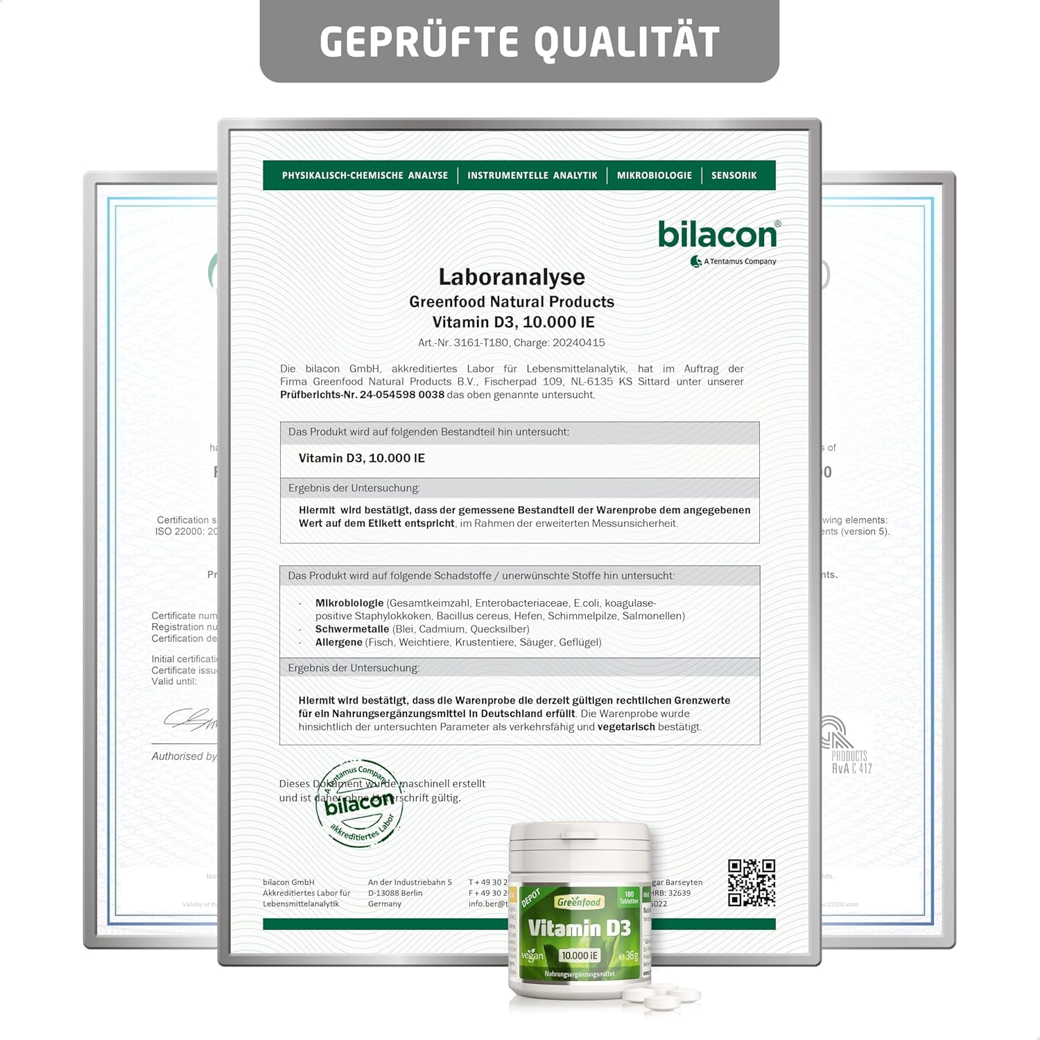 Potenzmittel & Standfestigkeit – Vitamin D3, extra high dose, 10,000 iU - 180 tablets, vegan. 10-day ration - for immune system, bones, muscles and teeth. Without artificial additives. Laboratory tested. From Greenfood. – Bild 6