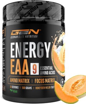 Ausdauer & Energie – EAA Energy Mix - 500 g - Amino Matrix + Focus Matrix - Sugar-Free Alternative to Energy Drinks - With Caffeine, Taurine, Guarana, N-Acetyl-L-Tyrosine - Pre Workout Booster - Vegan (Honeydew Melon)