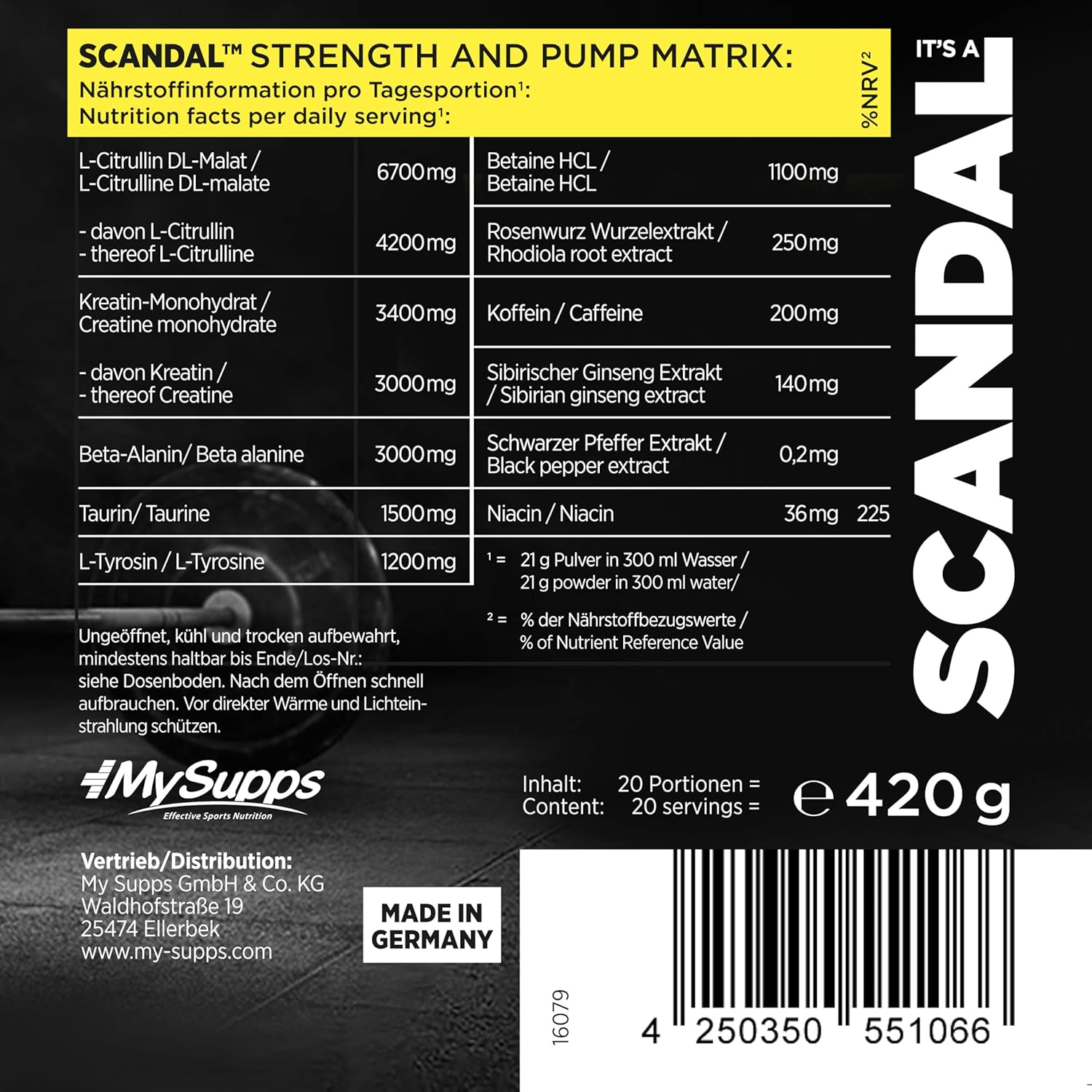 Ausdauer & Energie – My Supps Scandal Extreme Muscle Pre Workout Training Booster - Iced Tea Peach with Creatine, Citrulline, Beta Alanine, Caffeine & Tyrosine for Energy - Gym Nutrition Supplement - 20 Servings 420 g – Bild 2