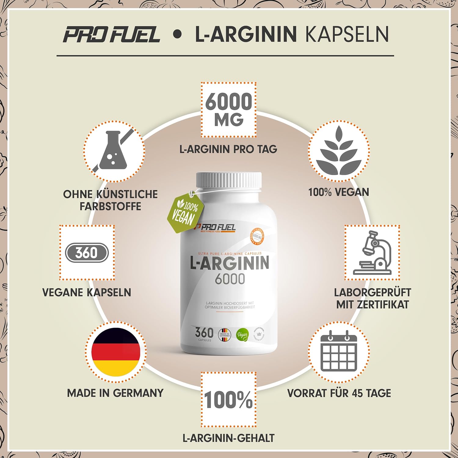 Ausdauer & Energie – L-Arginine 360 Capsules Vegan - with 6000 mg High-Quality L-Arginine from Fermentation (of which 6000 mg Pure L-Arginine) per Daily Dose - L-Arginine in Base Form - Laboratory Tested with Certificate – Bild 2