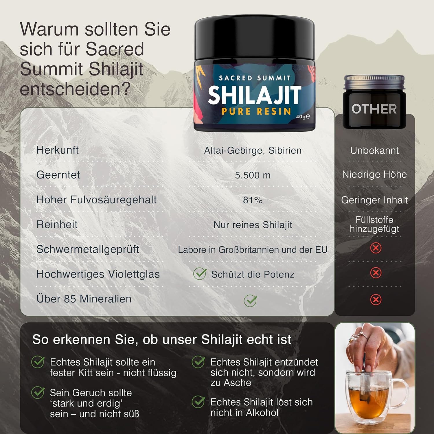 Ausdauer & Energie – Pure Gold Shilajit Harz 40g – 68,5 % Fulvinsäure – Reich an Vitamin B12, Magnesium, Eisen & Zink – Veganer Energie- & Ausdauer-Booster – 3-Monatsvorrat – Bild 3