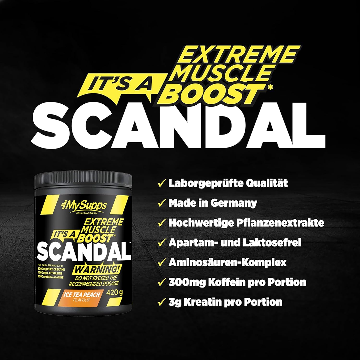 Ausdauer & Energie – My Supps Scandal Extreme Muscle Pre Workout Training Booster - Iced Tea Peach with Creatine, Citrulline, Beta Alanine, Caffeine & Tyrosine for Energy - Gym Nutrition Supplement - 20 Servings 420 g – Bild 5