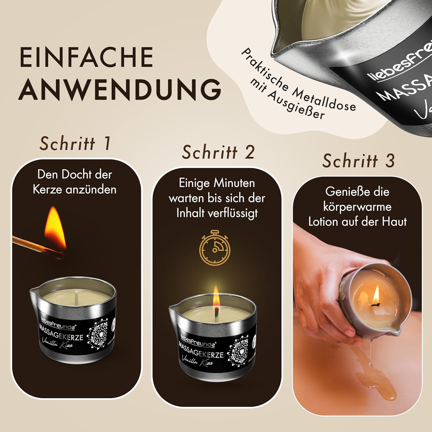 Penisvergrößerung & Pflege – Liebesfreunde® Organic Massage Candle Vanilla Kiss for Sensual Massages with Coconut Oil and Aloe Vera, Erotic Massage Candle for Couples, Sex Candle, 50 ml – Bild 5
