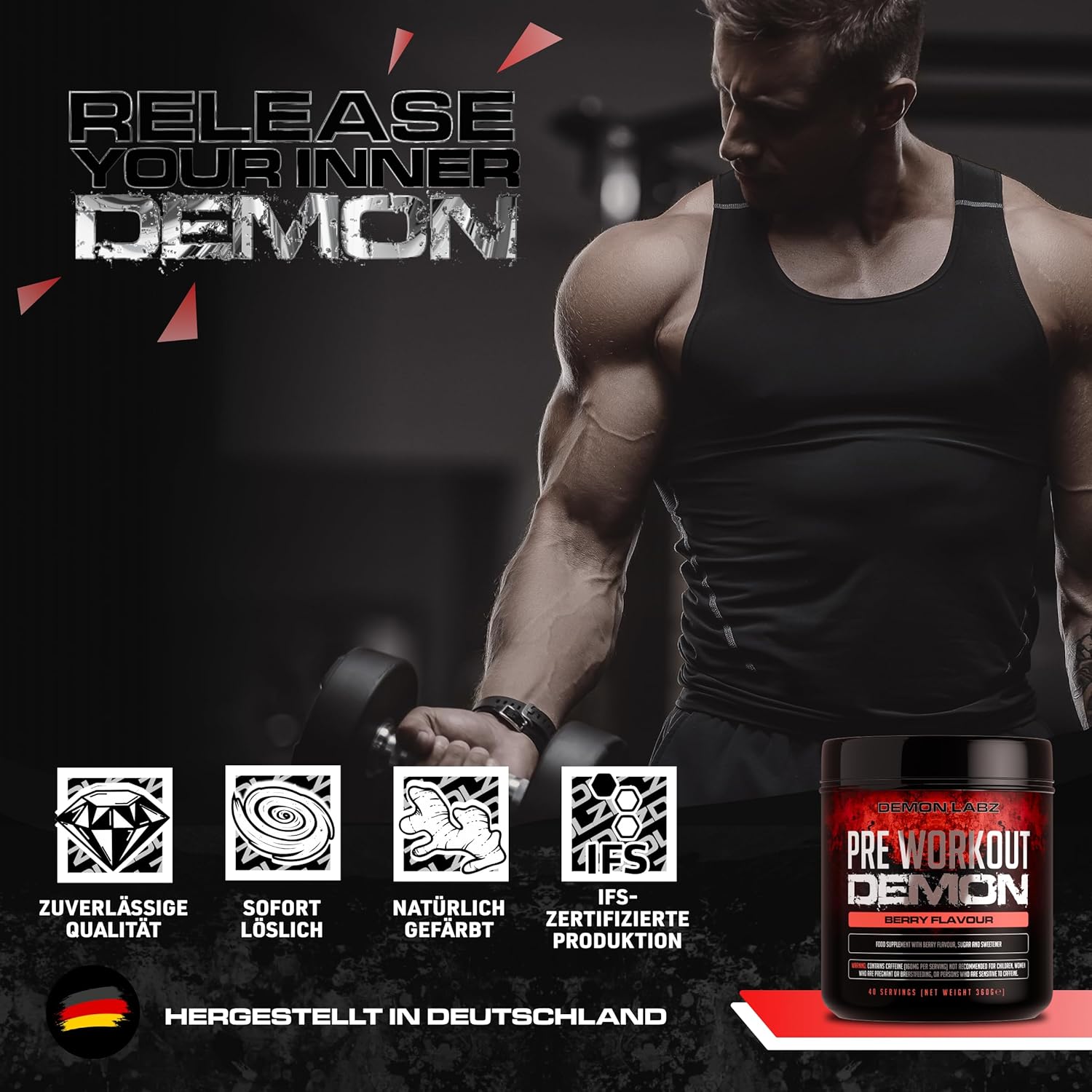 Ausdauer & Energie – Pre Workout Beast Hardcore Pre Workout Booster with Caffeine, Creatine Monohydrate, Beta Alanine and Glutamine – Bild 4