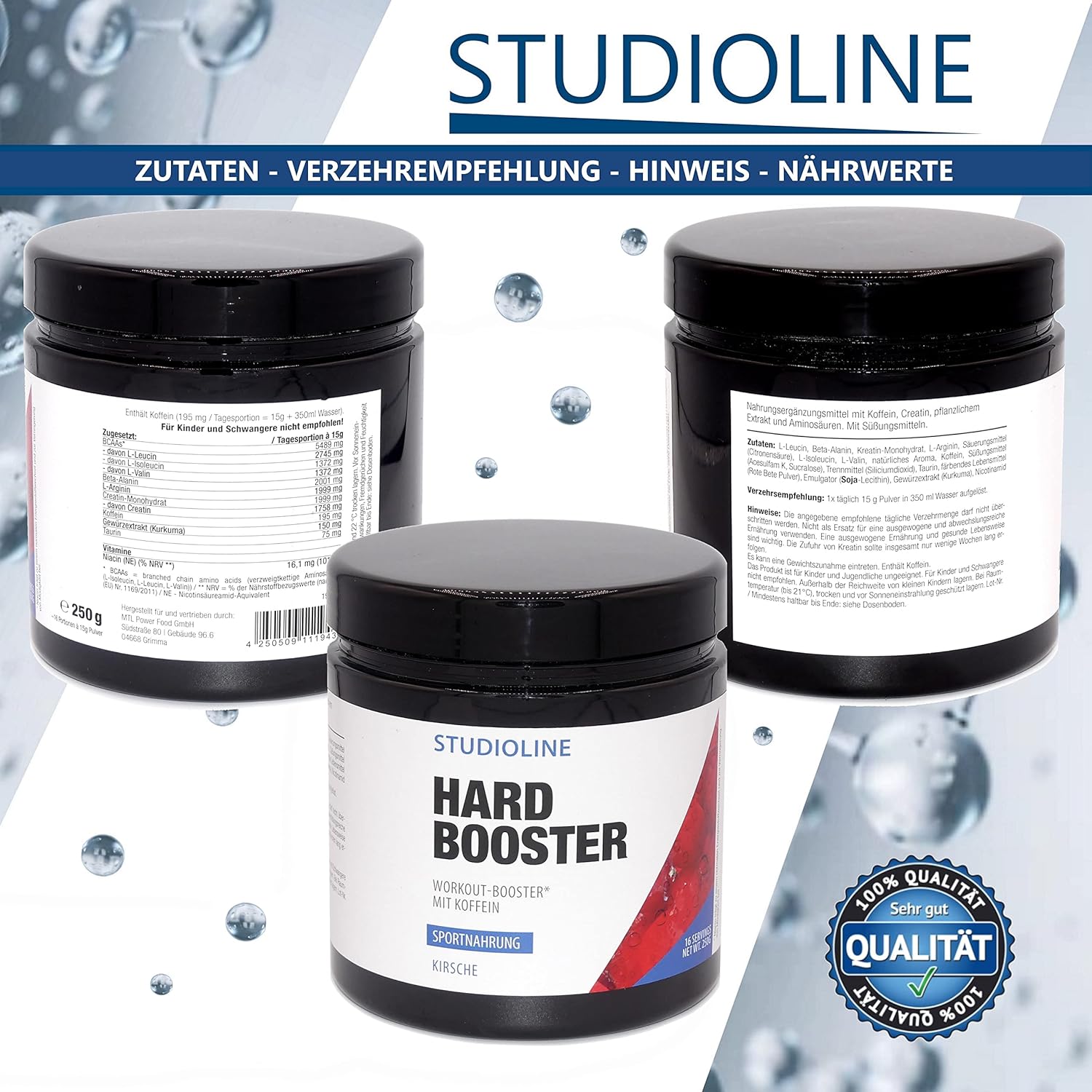 Potenzmittel & Standfestigkeit – Strong Hard Booster 250 g High Dose Top Workout Booster with Caffeine, Taurine, BCAAs, Beta-Alanine, Creatine, Turmeric and Vitamins – Bild 5