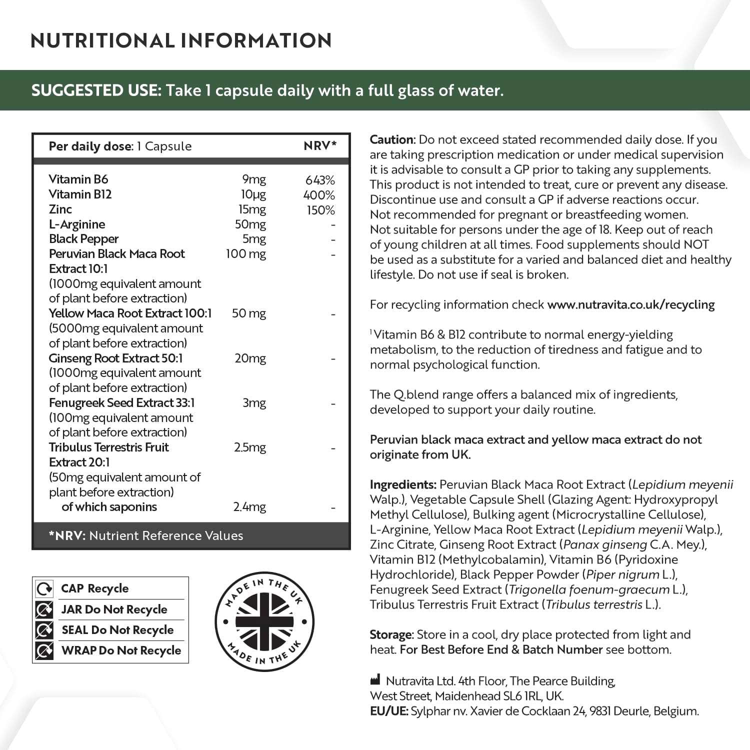 Potenzmittel & Standfestigkeit – Schwarzer Maca Komplex 6000mg mit Zink Ginseng, Bockshornklee, L Arginin, Vitamin B6 & Vitamin B12 für Energiestoffwechsel und Psychischen Funktion (EFSA) 180 Maca Kapseln für 6 Monate - Nutravita – Bild 5