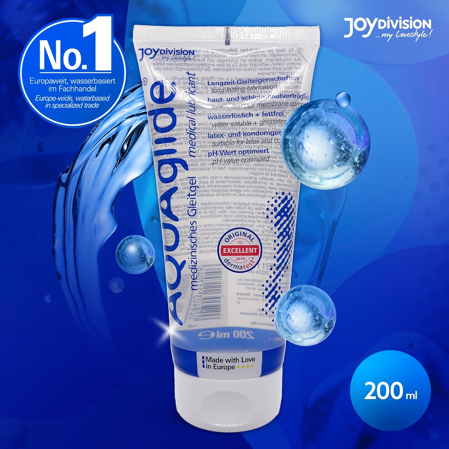 Penisvergrößerung & Pflege – Joydivision AQUAglide, 200 ml, Natural Lubricant, Crystal Clear & Vegan Lubricant, pH-Optimised and Latex Condom-Compatible – Bild 2