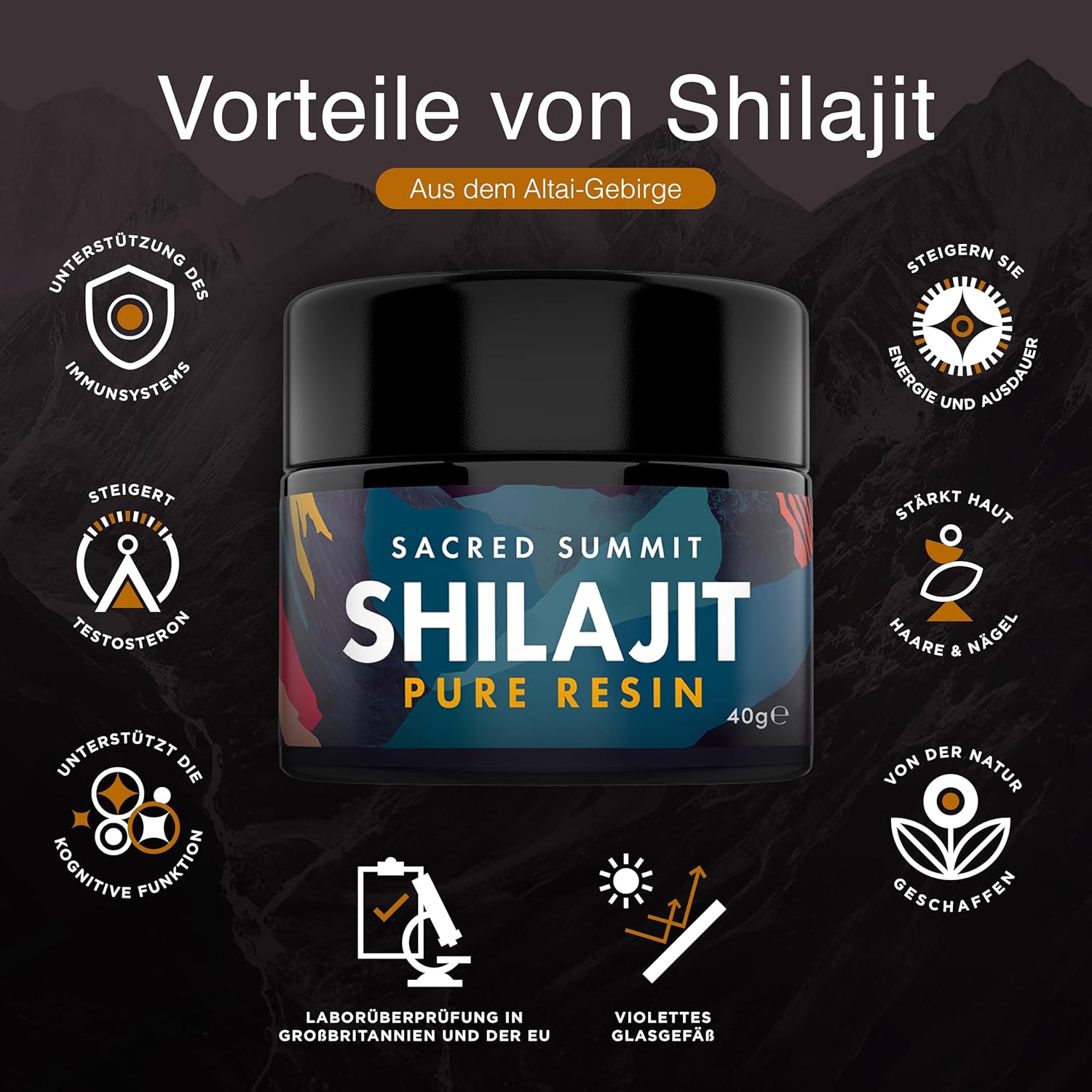 Ausdauer & Energie – Pure Gold Shilajit Harz 40g – 68,5 % Fulvinsäure – Reich an Vitamin B12, Magnesium, Eisen & Zink – Veganer Energie- & Ausdauer-Booster – 3-Monatsvorrat – Bild 2