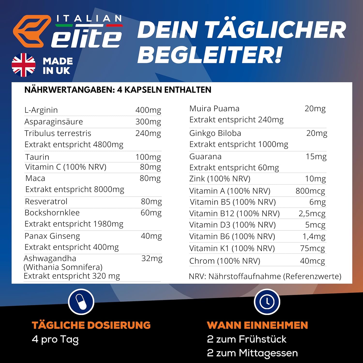 Ausdauer & Energie – Italian Elite® Testo Extreme 240 Capsules Maca 8000 mg Natural Booster with Tribulus, Fenugreek, Zinc, Arginine, Ashwagandha, Vitamins and Minerals. Power, Energy, Resistance – Bild 2