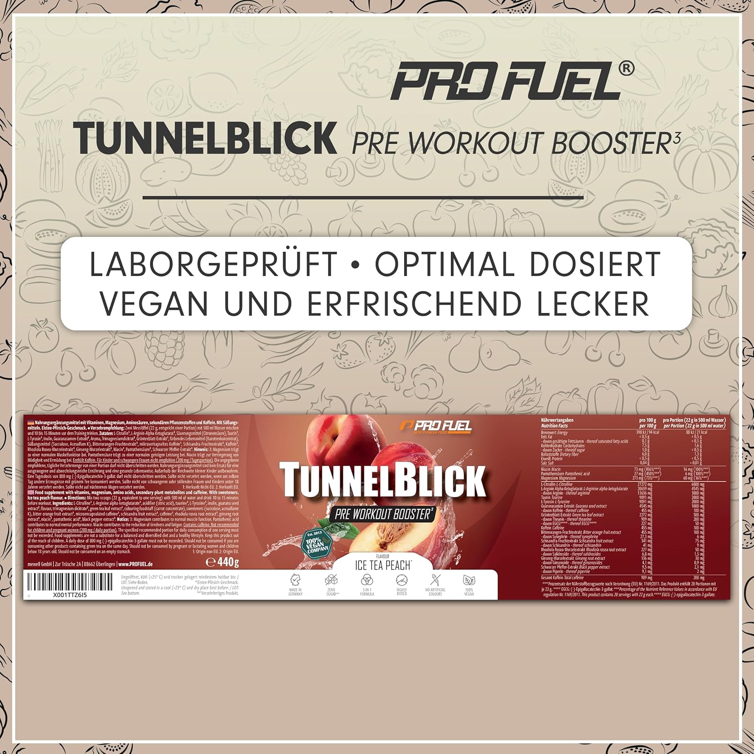 Ausdauer & Energie – Pre-Workout Booster Ice Tea Peach - 360 g - Incredibly Delicious - Tunnel View Training Booster with Citrulline, Beta-Alanine, Taurine, Caffeine & Guarana - Optimal High Dose - Made in Germany - 100% Vegan – Bild 6