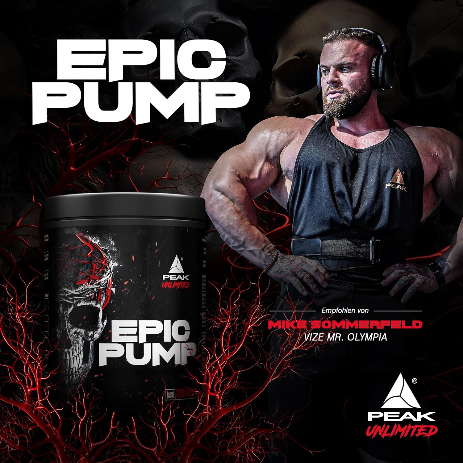 Ausdauer & Energie – PEAK Epic Pump - 500 g Flavour Sour Cherry I 20 Servings I Concentrated Pre Workout Booster without Caffeine with L-Citrulline Malate, L-Arginine AKG (AAKG) / Nitrate, Taurine I Vegan – Bild 2