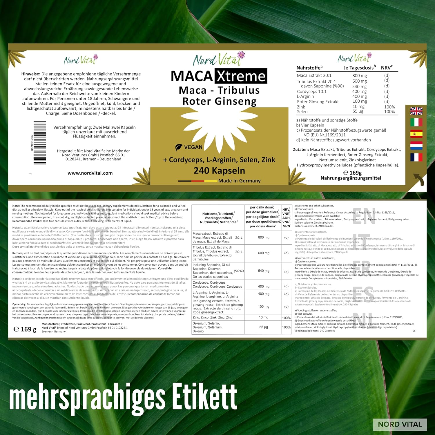 Potenzmittel & Standfestigkeit – Nord Vital Maca Capsules with Cordyceps, L-Arginine and Tribulus Terrestris - Ultra High Dose - with Zinc and Selenium - 240 Vegan Capsules - Made in Germany - High-Quality Formula – Bild 5