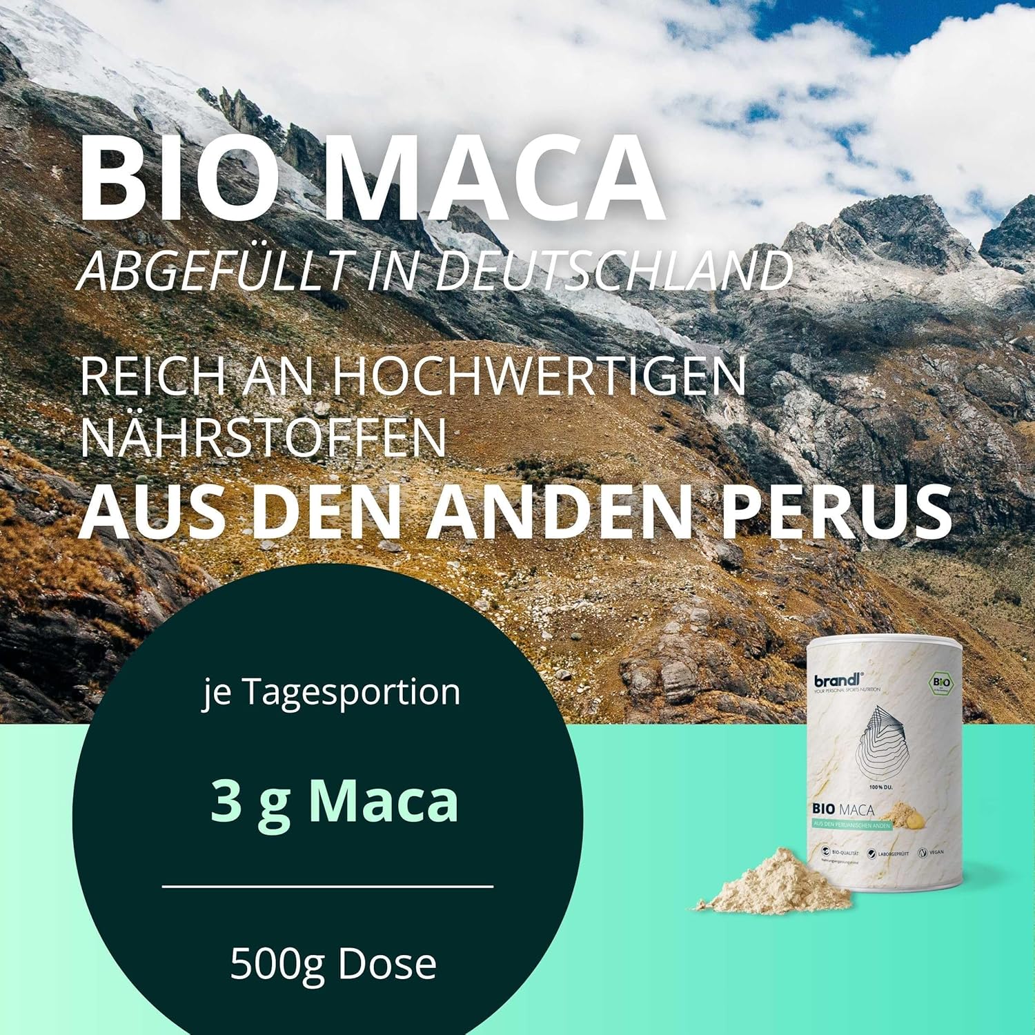 Potenzmittel & Standfestigkeit – Maca Powder Organic from Peru, Optimised for Athletes by brandl Bottled in Germany, 500 g – Bild 2