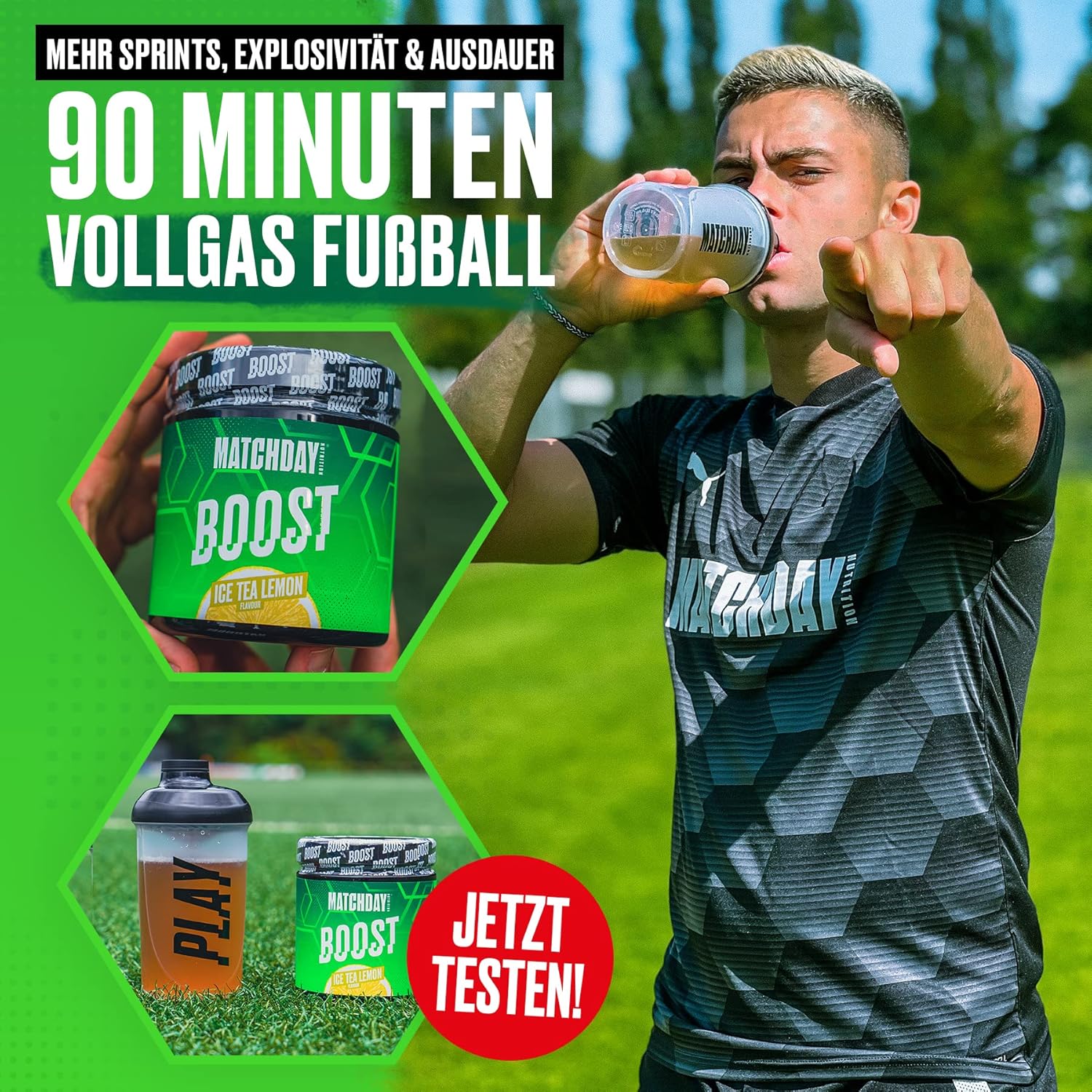 Ausdauer & Energie – MATCHDAY NUTRITION Boost for Footballers I ATP Booster I Athlete Drink with Amino Acids and Carbohydrates I 20 Servings for More Speed Power, Explosivity & Endurance (Ice Tea Lemon) – Bild 2